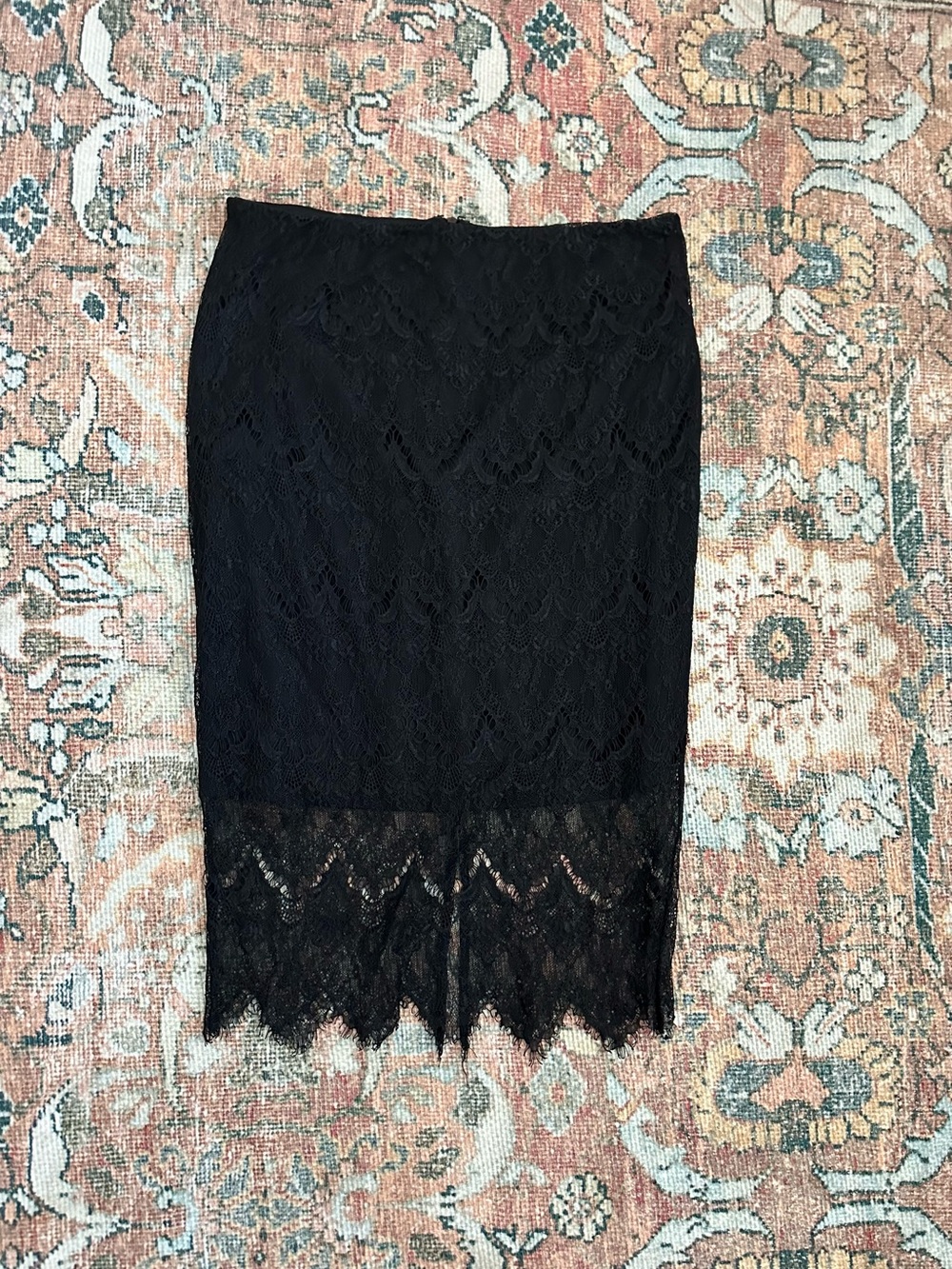 Kardashian Kollection Black Lace Pencil Skirt with Scalloped Hem